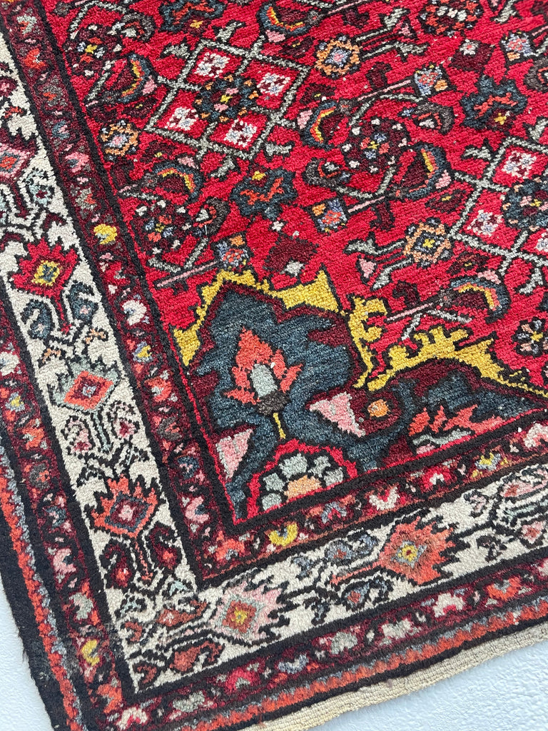Fabulous Vintage Hamadan rug | Purple, Yellow, Teal | 3.8 x 6.9