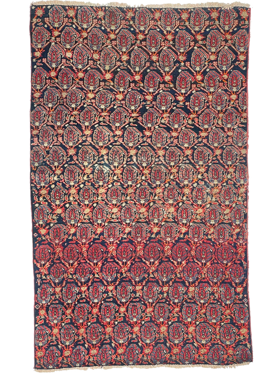 Antique Fragment Rug | Zoroastrian Flame Pattern with Beautifully