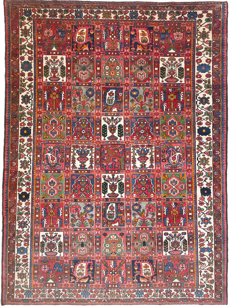 CHEERFUL Semi-Antique Persian Bakhtiari with Iconic Garden Design | Wonderful Colors | 7.2 x 10.7