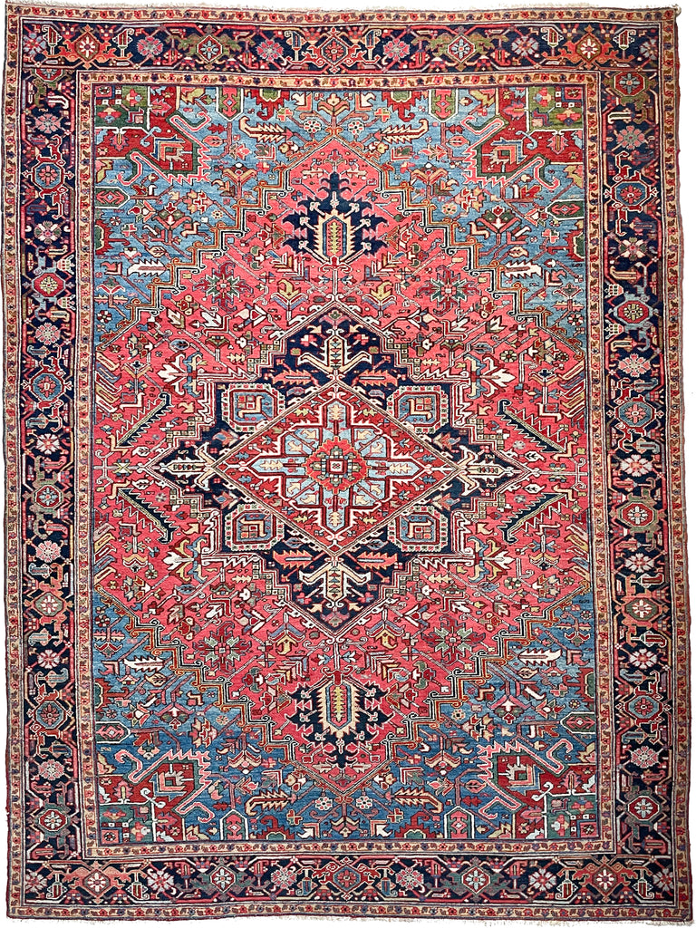 RESERVED FOR BARBADOS*** MINT WATERMELON & GLACIER BLUE Antique Heriz Carpet | Rare Greens, Camel, Pomegranate & More | 9.6 x 12