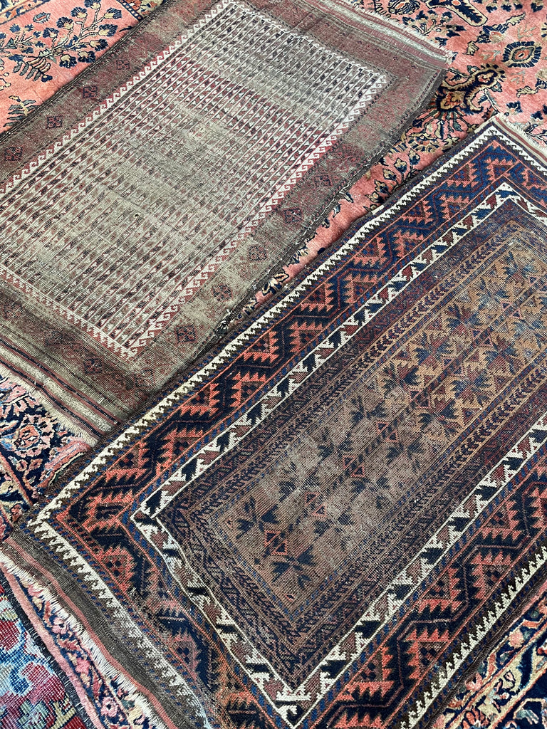 SOLD | A Pair of Worn Sister Antique Rugs | Old-World Beautiful Earthy & Moody Antique Tribal Rugs | ~ 2.7 x 5 / 2.7 x 4.7