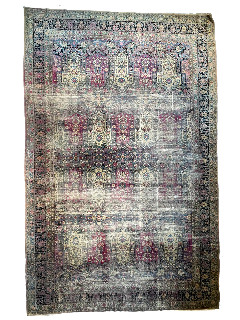PALACE SIZE Antique | ICONIC Garden Inspired Design ; Charcoal, Magenta, Denim Blue | 11.4 x 17.7