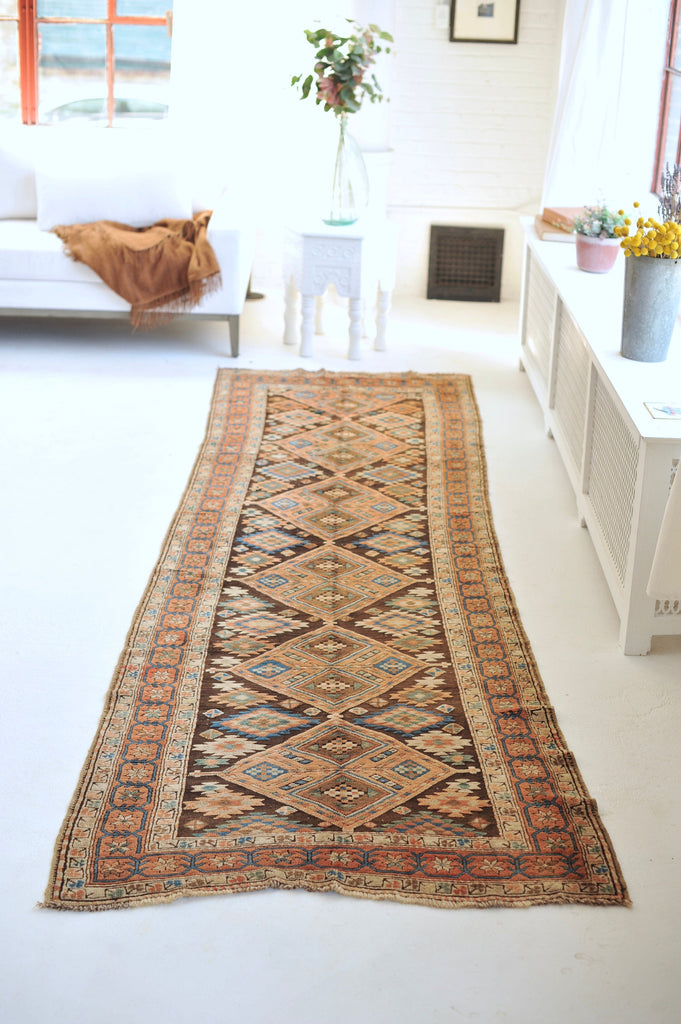Antique runner | FUNKY Tribal and Geometric Earthy and Beautiful Antique Rug | 3.5 - 3.10 x 11.6|