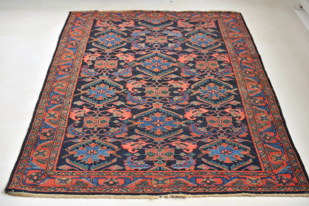 SOLD | ICONIC Water Garden Antique Rug | Infamous Herati / Fish / Water Garden Design with Pinks, Blues, Greens, and Mocha | 4.6 x 6.8