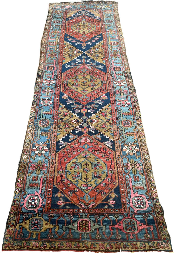 SOLD | MAGNIFICENT Antique Runner Plush Soft Wool | Camel, Blues, Rust, Beige, Pink | 3.6 x 10.8