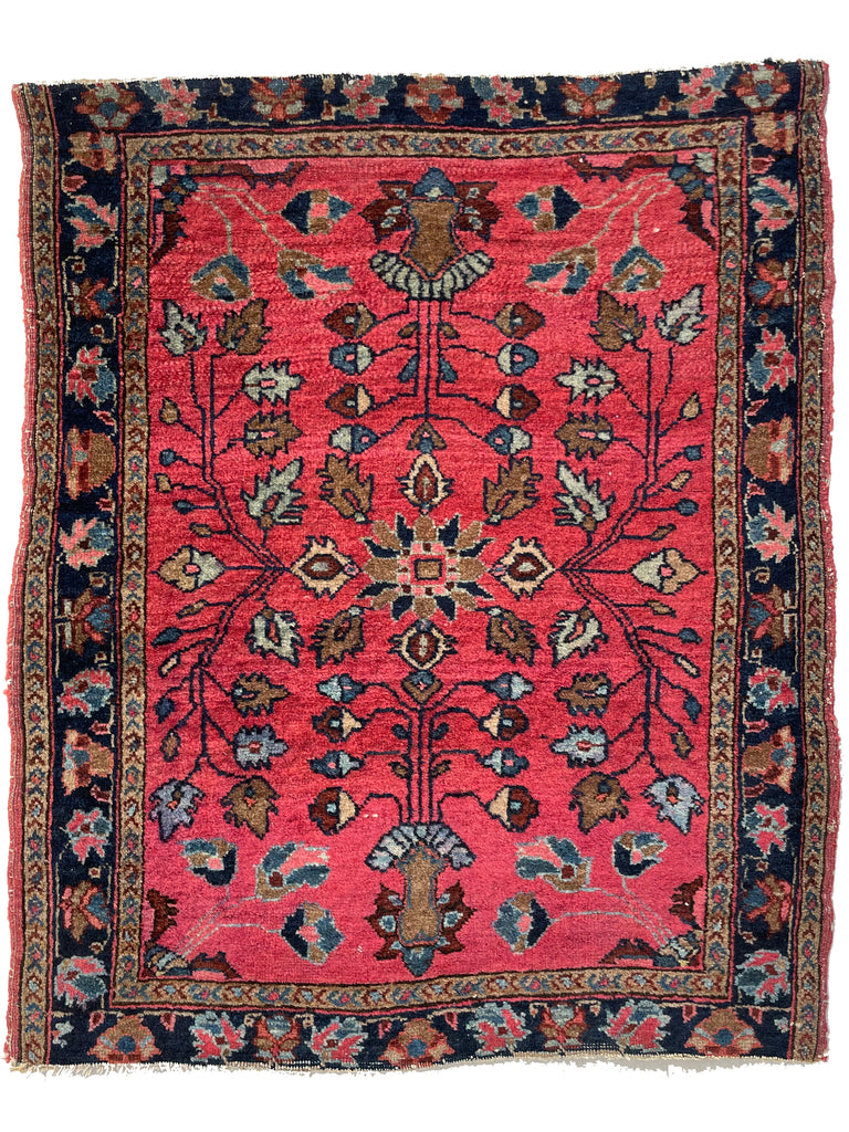 Collector's Antique Mohajeran Sarouk Rug Mat | Super Fine Lamb Wool Artistic Botanical GEM | 1.11 x 2.2