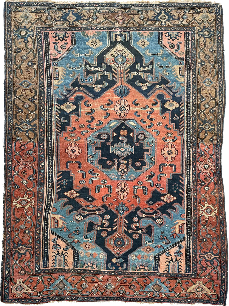 RESERVED FOR BRAD J*** WILDLY Beautiful Antique Persian Zanjan | Unique 2-Tone Border - Funky Boho Piece | 4.9 x 6.6