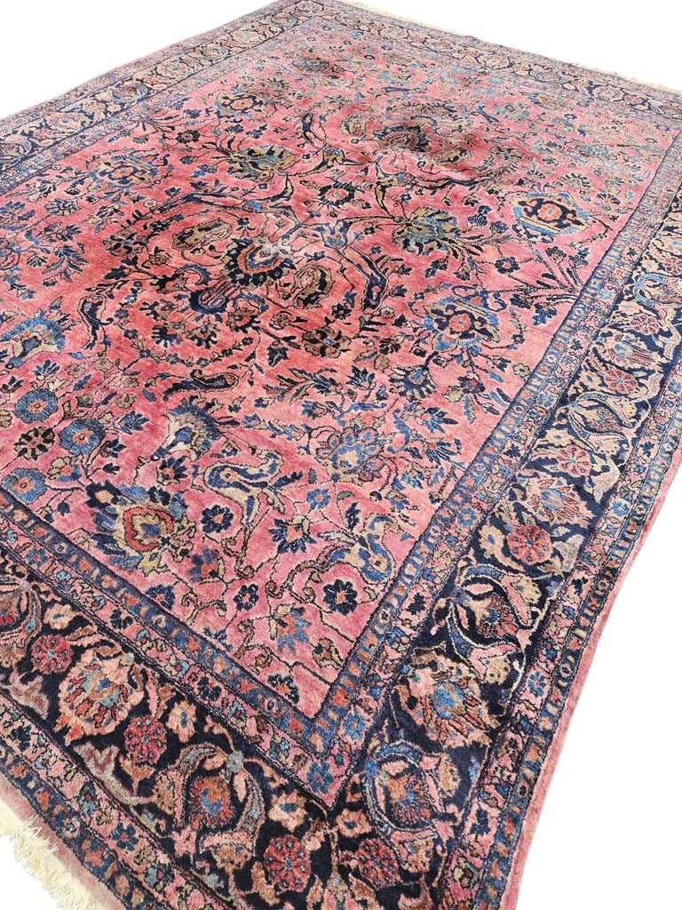 RESERVED FOR STACY*** Gorgeous Antique Mohajeran Sarouk in nearly MINT Condition | Marbling Coral, Pinks, Deep Berry Hues | ~ 9 x 11.6