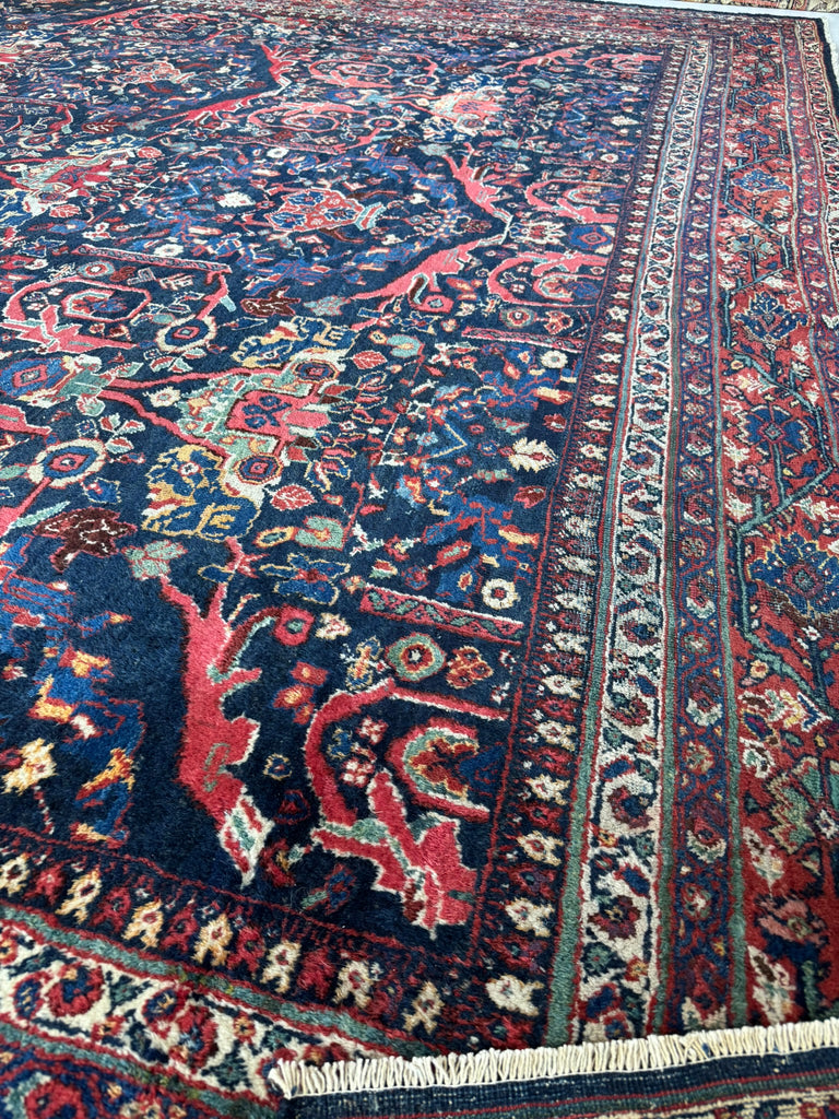 PALATIAL Antique Persian Mahal in AMAZING "Mostofi / Mustafi" Design | Gorgeous Sushi Pinks, Rust, Emerald, Seafoam, Indigo | 12.4 x 16.6