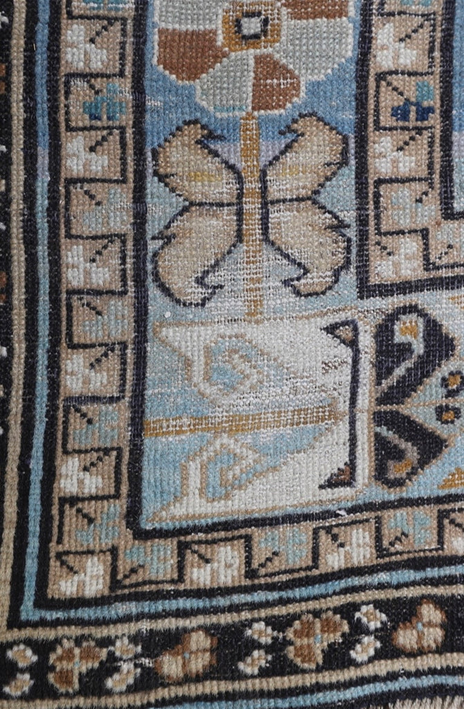 BEAUTIFUL Earthy & Cool Antique Caucasian Wide Gallery Runner | Cashew, Camel, Ice Blue, Espresso | 4.10 x 11.8