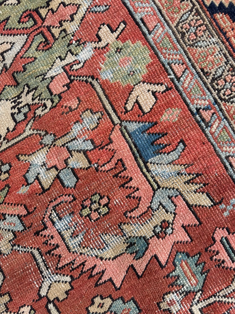 TERRACOTTA & KIWI Antique Heriz | Artistic Blooming Design with Rare Size | 6.8 x 9.7