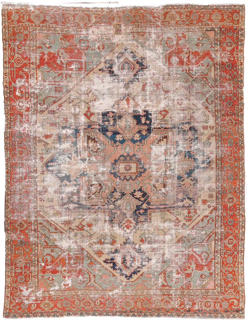 GORGEOUSLY WORN 19th Century Antique Persian SERAPI | Sage Green, Rose, Camel, Rust | 10.3 x 12.2
