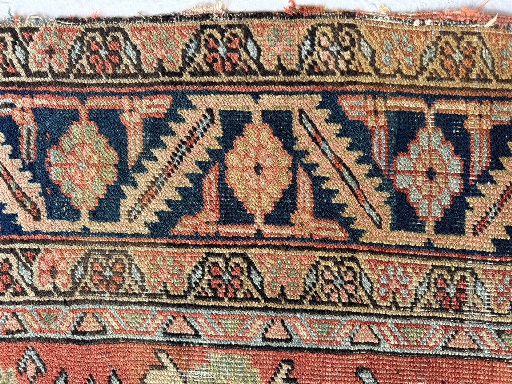 TERRACOTTA & KIWI Antique Heriz | Artistic Blooming Design with Rare Size | 6.8 x 9.7