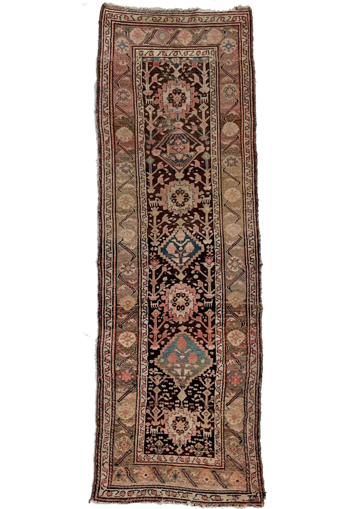 GORGEOUS Antique Runner | Charcoal Black, Taupe, Pink, & Blue Antique Tribal Runner | ~ 3 x 9.5