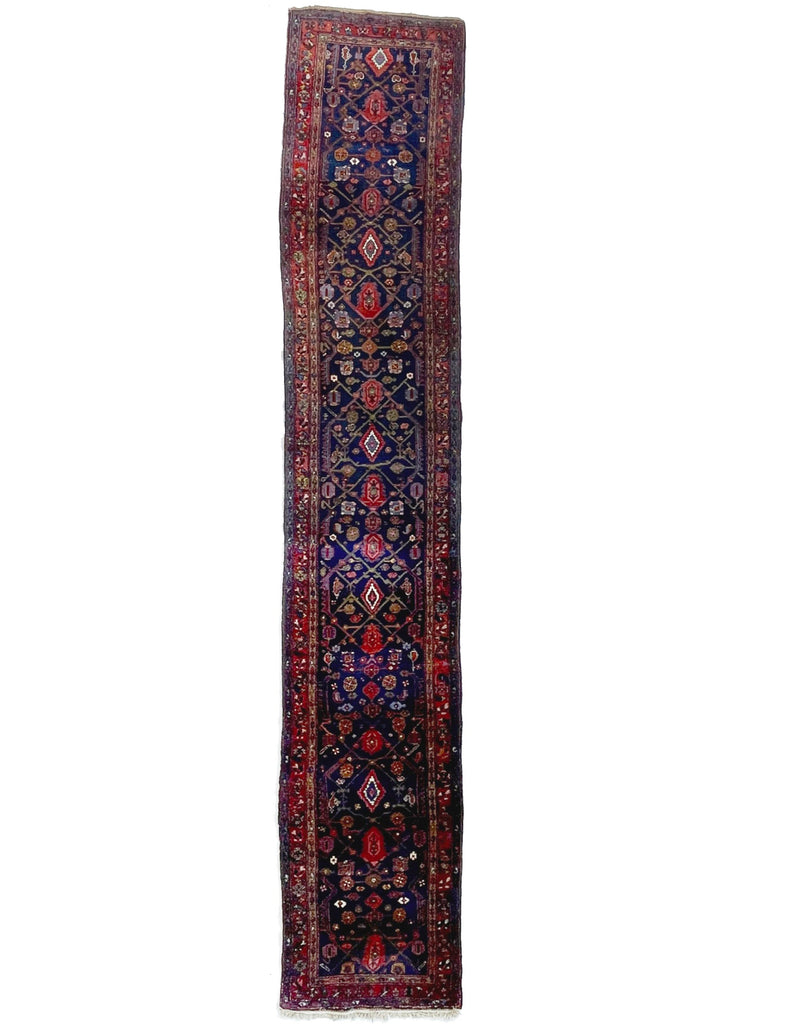 LONG Antique Runner | Moody Navy, Spring Green & Camel Over-sized Runner | 3 x 16.6