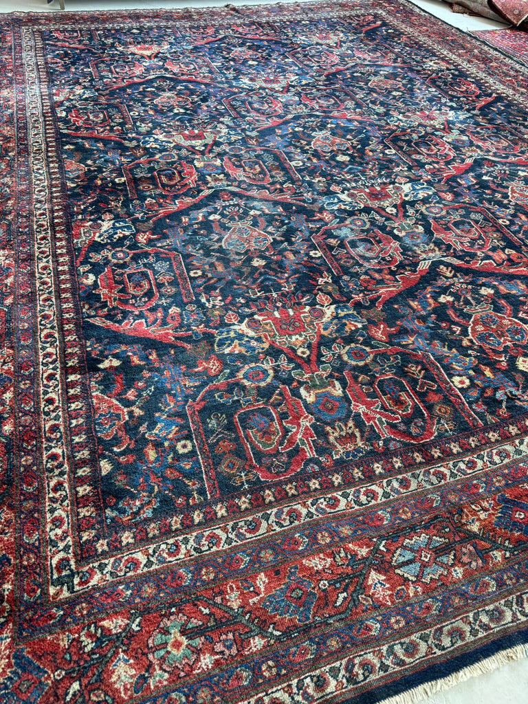 PALATIAL Antique Persian Mahal in AMAZING "Mostofi / Mustafi" Design | Gorgeous Sushi Pinks, Rust, Emerald, Seafoam, Indigo | 12.4 x 16.6