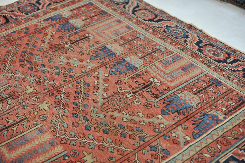 Reserved - Payment 1* RARE Collector's Willow Tree of Life Antique Persian Heriz Northwest Village Rug, C. 1915 | Salmon & Coral with Ice Blues and Teals | 9.5 x 12