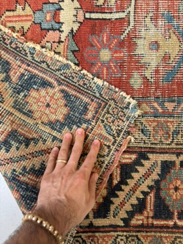 TERRACOTTA & KIWI Antique Heriz | Artistic Blooming Design with Rare Size | 6.8 x 9.7