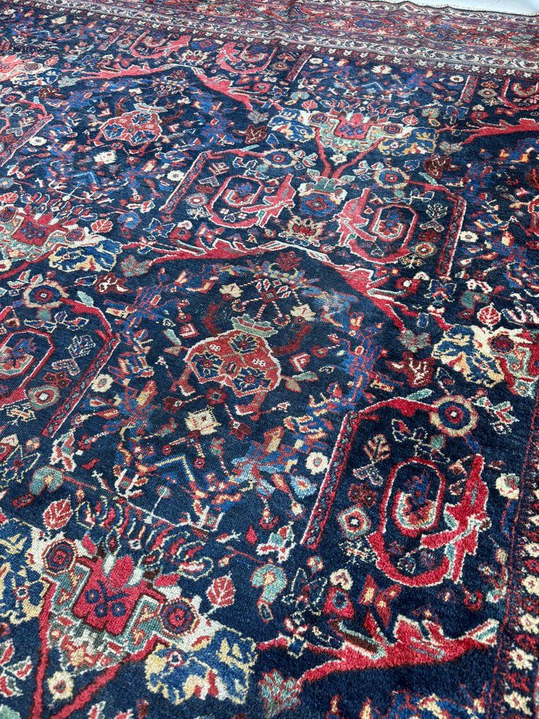 PALATIAL Antique Persian Mahal in AMAZING "Mostofi / Mustafi" Design | Gorgeous Sushi Pinks, Rust, Emerald, Seafoam, Indigo | 12.4 x 16.6