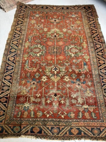 TERRACOTTA & KIWI Antique Heriz | Artistic Blooming Design with Rare Size | 6.8 x 9.7