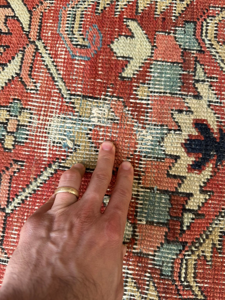 TERRACOTTA & KIWI Antique Heriz | Artistic Blooming Design with Rare Size | 6.8 x 9.7