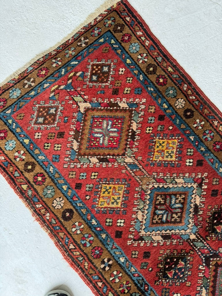 SKINNY Antique Northwest Persian Heriz Runner!! WOW, Mint condition as well | Camel, Rust, Blue | 2.2 x 9