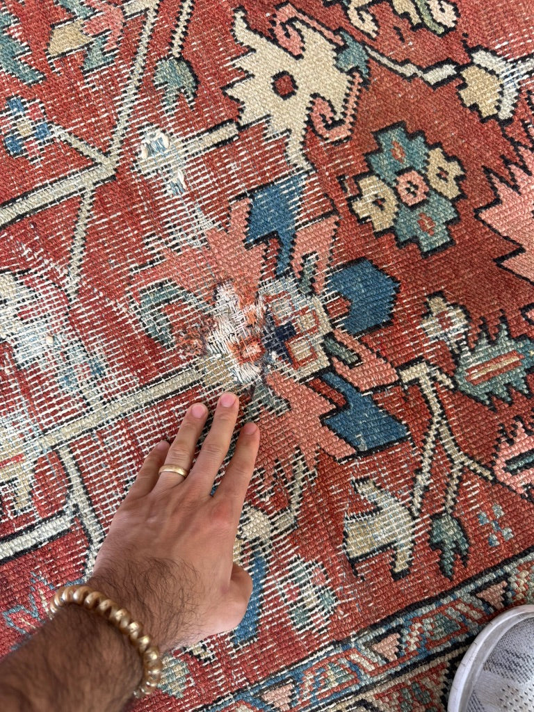 TERRACOTTA & KIWI Antique Heriz | Artistic Blooming Design with Rare Size | 6.8 x 9.7