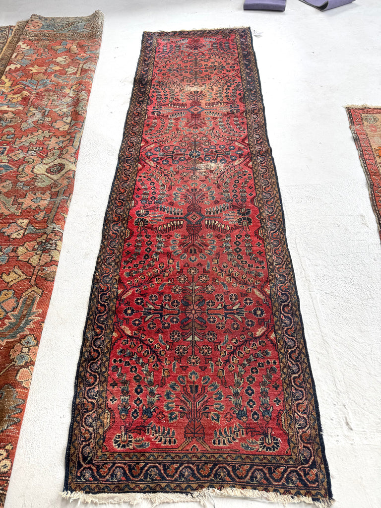 RESERVED FOR LISA*** BEAUTIFUL Botanical and Flourishing Antique Sarouk Runner in Berry, Raspberry, Deep Blush Hues | ~ 2.9 x 9.7