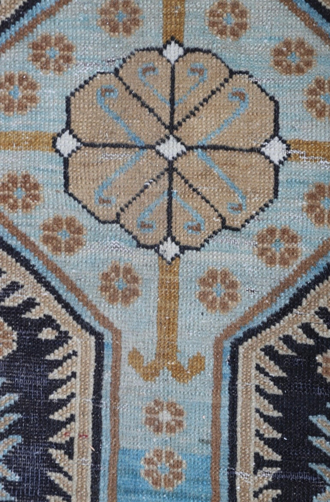 BEAUTIFUL Earthy & Cool Antique Caucasian Wide Gallery Runner | Cashew, Camel, Ice Blue, Espresso | 4.10 x 11.8