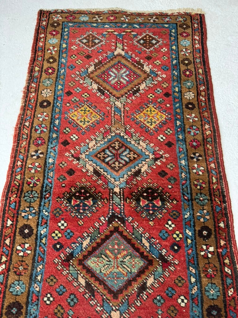 SKINNY Antique Northwest Persian Heriz Runner!! WOW, Mint condition as well | Camel, Rust, Blue | 2.2 x 9