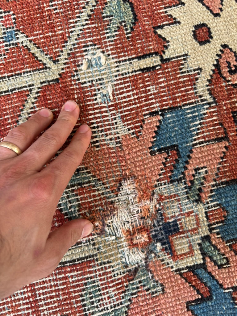 TERRACOTTA & KIWI Antique Heriz | Artistic Blooming Design with Rare Size | 6.8 x 9.7