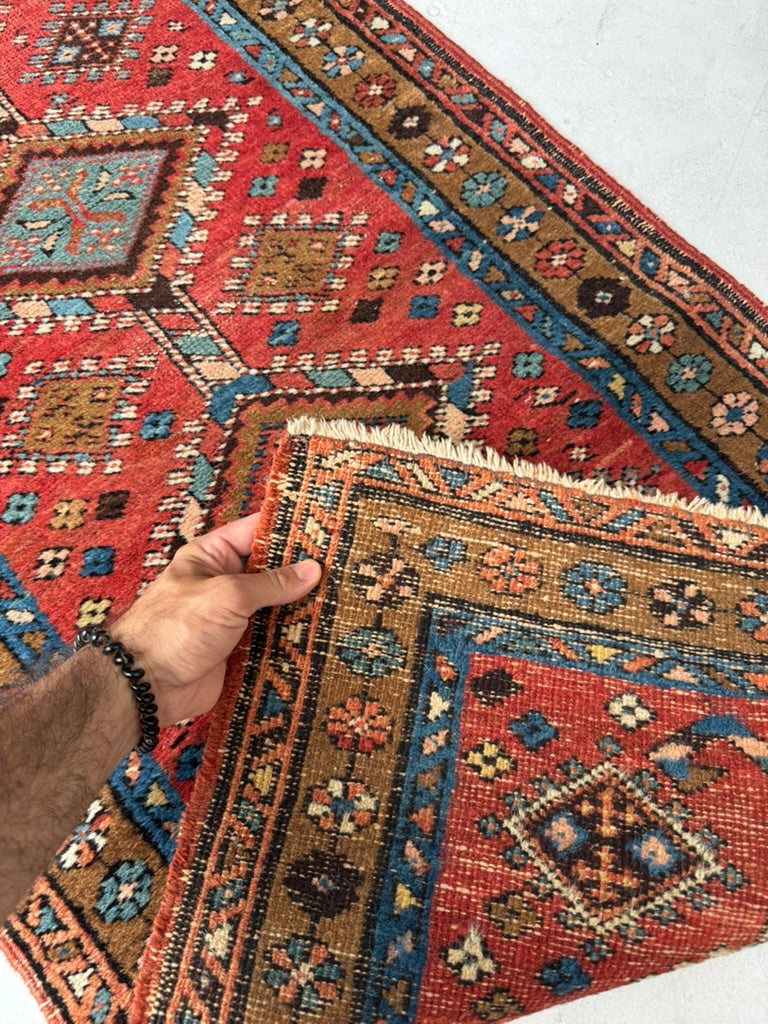 SKINNY Antique Northwest Persian Heriz Runner!! WOW, Mint condition as well | Camel, Rust, Blue | 2.2 x 9