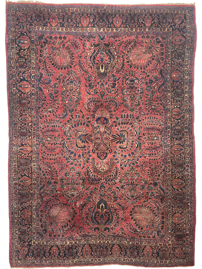 MAGNIFICENT Antique Blooming Sarouk in Lovely Coral, Berry, Blush | RARE SIZE: 6.2 x 9.1