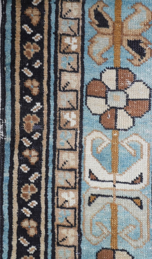 BEAUTIFUL Earthy & Cool Antique Caucasian Wide Gallery Runner | Cashew, Camel, Ice Blue, Espresso | 4.10 x 11.8