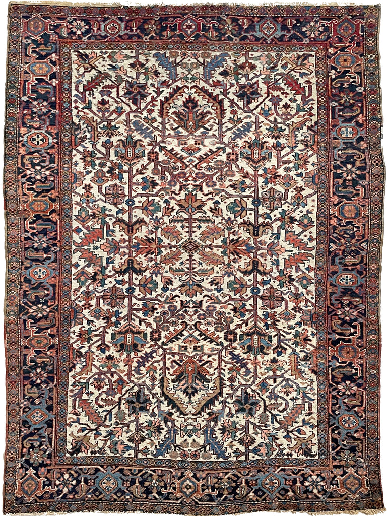 SOLD | REALLY BEAUTIFUL All-Over Eggshell Antique Persian Heriz with Clay, Greens, and More! | 7 x 10