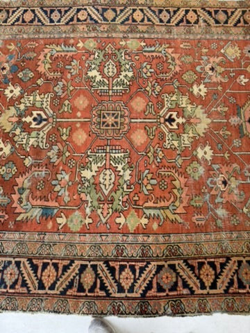 TERRACOTTA & KIWI Antique Heriz | Artistic Blooming Design with Rare Size | 6.8 x 9.7