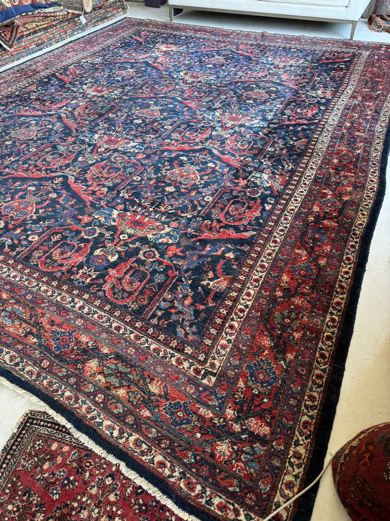 PALATIAL Antique Persian Mahal in AMAZING "Mostofi / Mustafi" Design | Gorgeous Sushi Pinks, Rust, Emerald, Seafoam, Indigo | 12.4 x 16.6