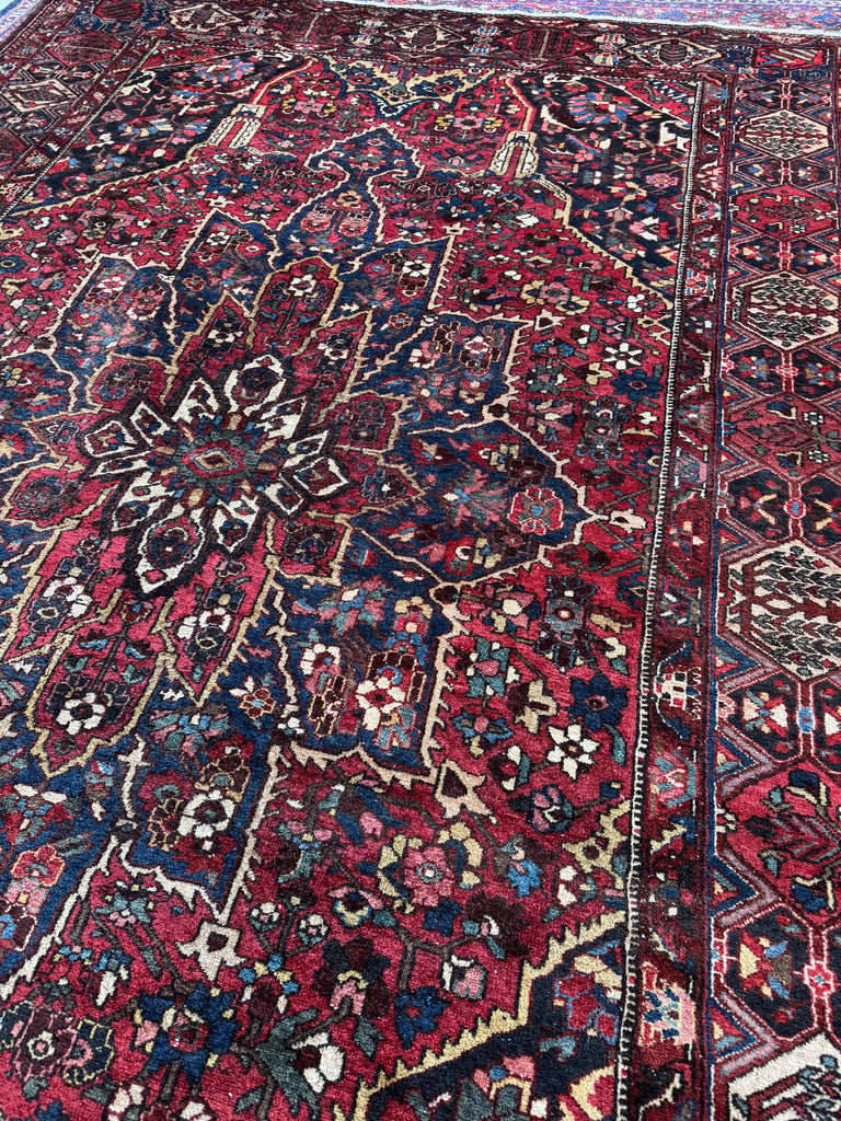 SOLD | COLOSSAL Vintage Persian Bakhtiari | Stunning Dyes, Anchor Medallion, Willow & Cypress Tree Border | 10.9 x 16.7