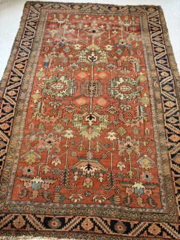 TERRACOTTA & KIWI Antique Heriz | Artistic Blooming Design with Rare Size | 6.8 x 9.7