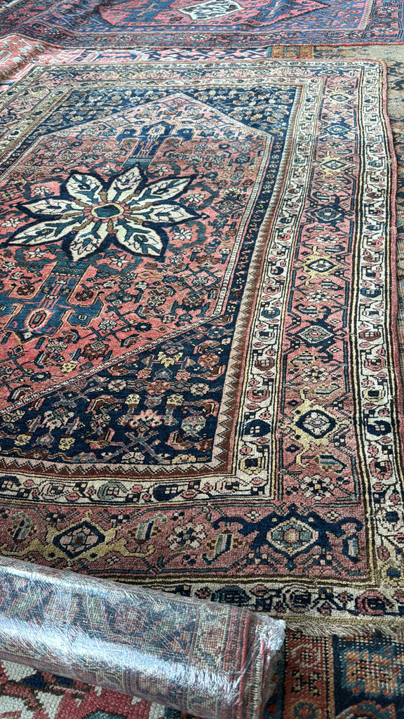 LUXURY Meets NOMADIC | Ultra Fine Village Halvai Bidjar with Blooming Medallion in Dusty Rose & Indigo | 4.7 x 6.10 |