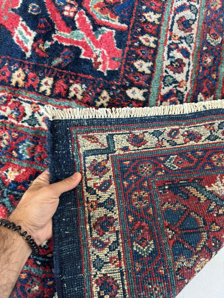 PALATIAL Antique Persian Mahal in AMAZING "Mostofi / Mustafi" Design | Gorgeous Sushi Pinks, Rust, Emerald, Seafoam, Indigo | 12.4 x 16.6