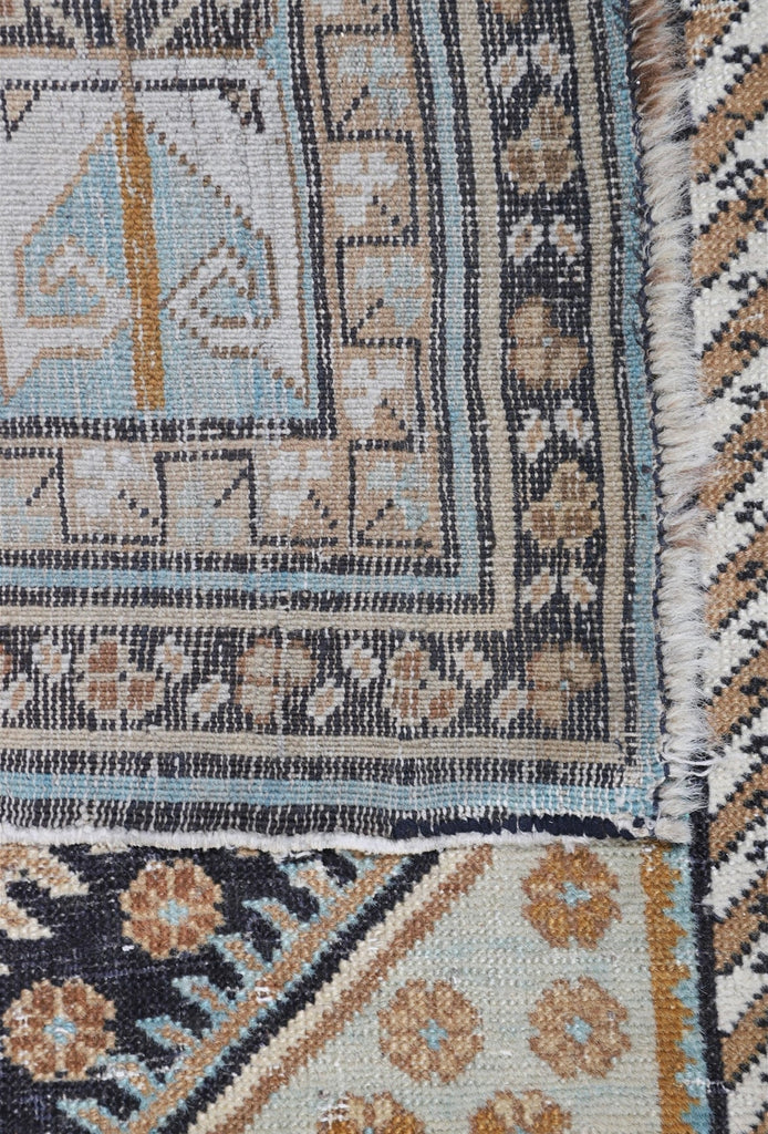 BEAUTIFUL Earthy & Cool Antique Caucasian Wide Gallery Runner | Cashew, Camel, Ice Blue, Espresso | 4.10 x 11.8
