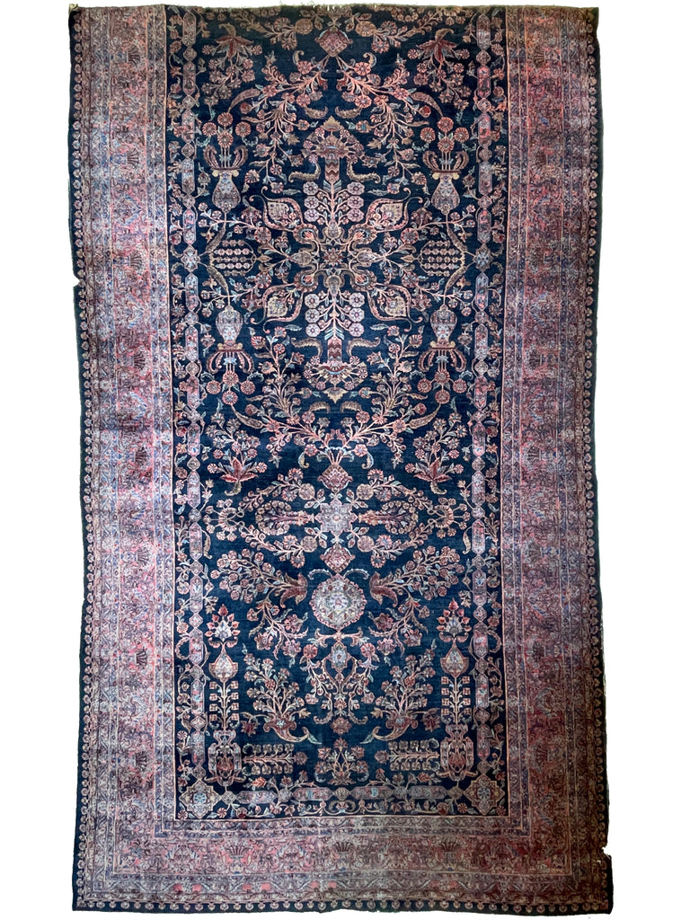 SOLD | MAMMOTH BALLROOM Size Antique Ralph Lauren Vibe | Luxurious & Velvety Botanical Navy & Pink | 11.3 x 19.4