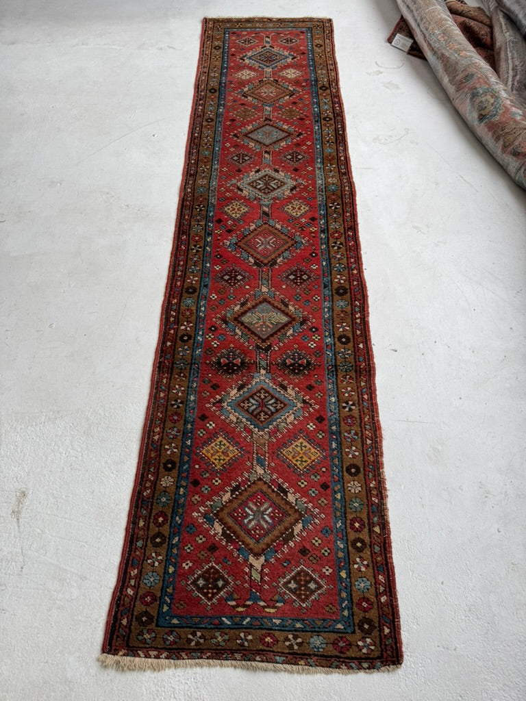 SKINNY Antique Northwest Persian Heriz Runner!! WOW, Mint condition as well | Camel, Rust, Blue | 2.2 x 9