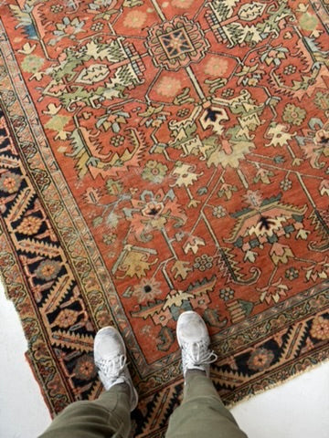 TERRACOTTA & KIWI Antique Heriz | Artistic Blooming Design with Rare Size | 6.8 x 9.7