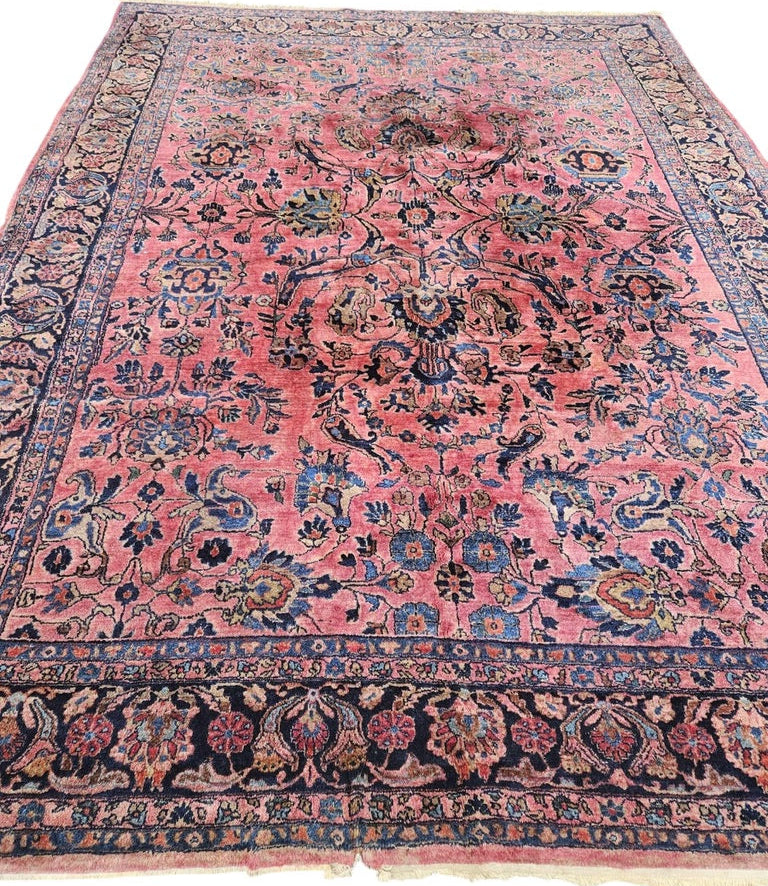 RESERVED FOR STACY*** Gorgeous Antique Mohajeran Sarouk in nearly MINT Condition | Marbling Coral, Pinks, Deep Berry Hues | ~ 9 x 11.6