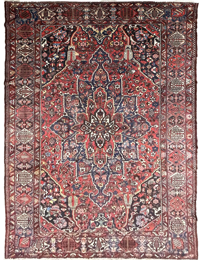 COLOSSAL Vintage Persian Bakhtiari | Stunning Dyes, Anchor Medallion, Willow & Cypress Tree Border | 10.9 x 16.7