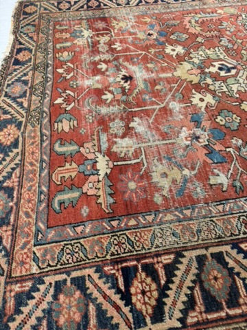 TERRACOTTA & KIWI Antique Heriz | Artistic Blooming Design with Rare Size | 6.8 x 9.7