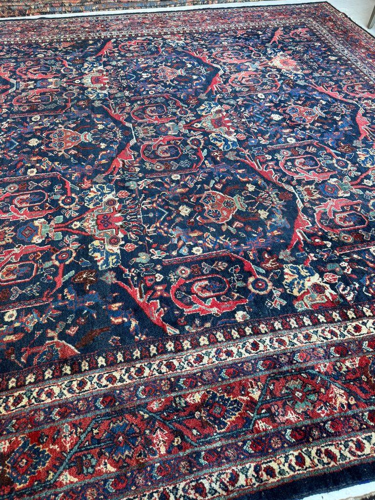 PALATIAL Antique Persian Mahal in AMAZING "Mostofi / Mustafi" Design | Gorgeous Sushi Pinks, Rust, Emerald, Seafoam, Indigo | 12.4 x 16.6