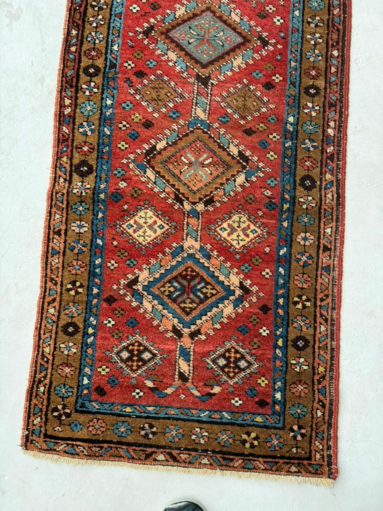 SKINNY Antique Northwest Persian Heriz Runner!! WOW, Mint condition as well | Camel, Rust, Blue | 2.2 x 9